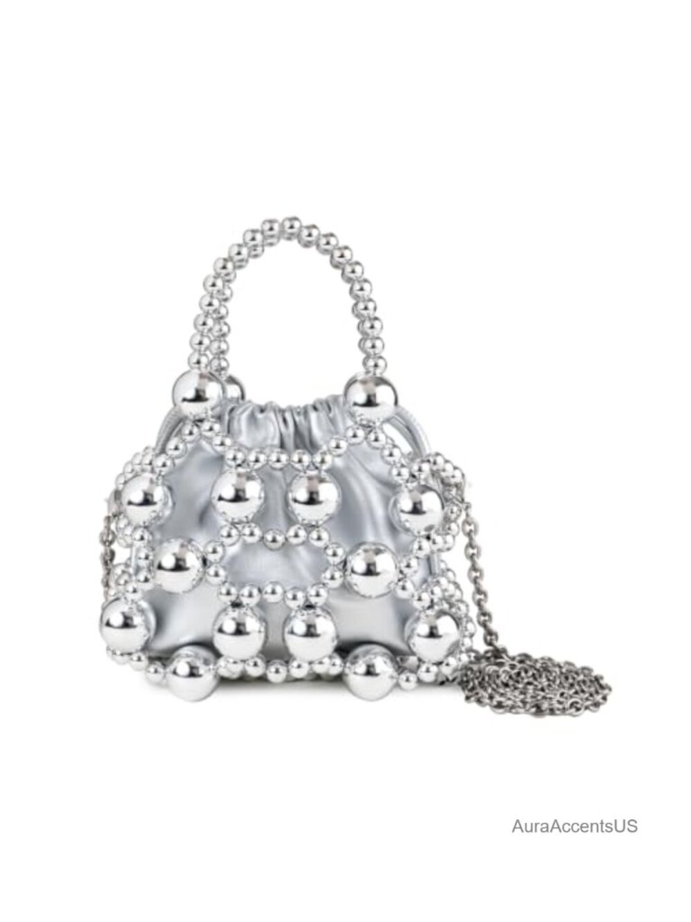 Hand-Beaded Evening Bag with Acrylic Beads & Detachable Chain Strap